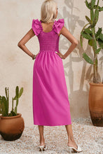 Load image into Gallery viewer, Smocked Ruffled Scoop Neck Midi Dress