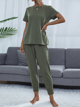 Load image into Gallery viewer, Round Neck Short Sleeve Top and Pants Set