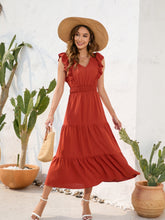 Load image into Gallery viewer, Tiered Ruffled V-Neck Cap Sleeve Dress