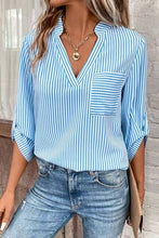 Load image into Gallery viewer, Striped Notched Roll-Tab Sleeve Shirt