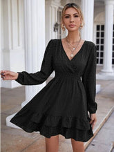Load image into Gallery viewer, Swiss Dot Surplice Smocked Ruffle Hem Dress