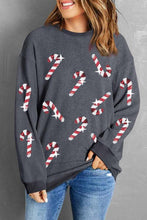 Load image into Gallery viewer, Sequin Candy Cane Round Neck Sweatshirt