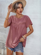 Load image into Gallery viewer, Lace Detail Round Neck Short Sleeve Blouse