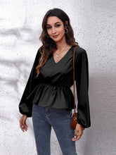 Load image into Gallery viewer, V-Neck Balloon Sleeve Peplum Blouse