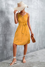 Load image into Gallery viewer, Printed V-Neck Tie Waist Mini Dress