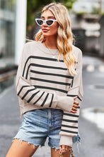 Load image into Gallery viewer, Striped Round Neck Drop Shoulder Slit Sweater