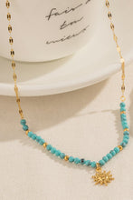 Load image into Gallery viewer, Turquoise Beaded 18K Gold-Pleated Sun Shape Pendant Necklace