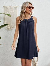 Load image into Gallery viewer, Eyelet Grecian Neck Mini Dress