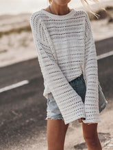 Load image into Gallery viewer, Openwork Round Neck Dropped Shoulder Knit Top