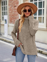 Load image into Gallery viewer, Ribbed Turtleneck Long Sleeve Slit Knit Top