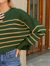 Load image into Gallery viewer, Round Neck Striped Lantern Sleeve Sweater