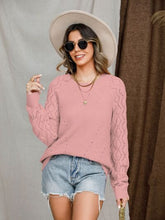 Load image into Gallery viewer, Openwork Round Neck Raglan Sleeve Sweater