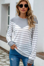 Load image into Gallery viewer, Striped Round Neck Long Sleeve T-Shirt
