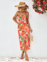 Load image into Gallery viewer, Printed Spaghetti Strap Front Slit Dress