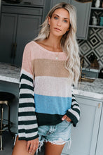 Load image into Gallery viewer, Color Block Boat Neck Dropped Shoulder Sweater
