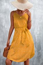 Load image into Gallery viewer, Printed V-Neck Tie Waist Mini Dress