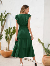 Load image into Gallery viewer, Tiered Ruffled V-Neck Cap Sleeve Dress