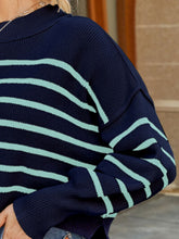 Load image into Gallery viewer, Round Neck Striped Lantern Sleeve Sweater