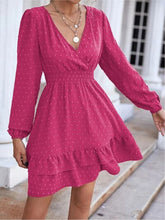 Load image into Gallery viewer, Swiss Dot Surplice Smocked Ruffle Hem Dress