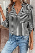 Load image into Gallery viewer, Striped Notched Roll-Tab Sleeve Shirt