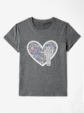 Load image into Gallery viewer, Sequin Heart Round Neck Short Sleeve T-Shirt