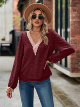 Load image into Gallery viewer, Swiss Dot V-Neck Long Sleeve Blouse