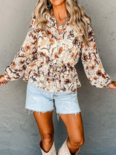 Load image into Gallery viewer, Drawstring Floral Lantern Sleeve Blouse