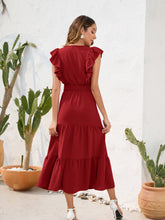 Load image into Gallery viewer, Tiered Ruffled V-Neck Cap Sleeve Dress