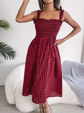 Load image into Gallery viewer, Frill Plaid Square Neck Midi Dress
