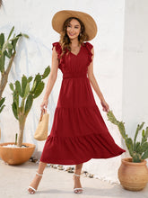 Load image into Gallery viewer, Tiered Ruffled V-Neck Cap Sleeve Dress