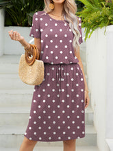 Load image into Gallery viewer, Round Neck Short Sleeve Slit Dress with Pockets