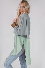 Load image into Gallery viewer, Contrast Texture Round Neck Long Sleeve Blouse