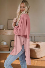 Load image into Gallery viewer, Contrast Texture Round Neck Long Sleeve Blouse