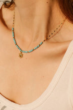 Load image into Gallery viewer, Turquoise Beaded 18K Gold-Pleated Sun Shape Pendant Necklace