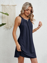 Load image into Gallery viewer, Eyelet Grecian Neck Mini Dress