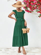 Load image into Gallery viewer, Tie Belt Ruffled Tiered Dress
