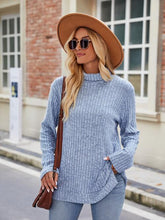 Load image into Gallery viewer, Ribbed Turtleneck Long Sleeve Slit Knit Top