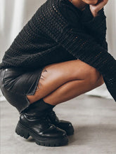 Load image into Gallery viewer, Openwork Round Neck Dropped Shoulder Knit Top