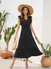 Load image into Gallery viewer, Tiered Ruffled V-Neck Cap Sleeve Dress