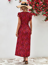 Load image into Gallery viewer, Printed Surplice Neck Flutter Sleeve Slit Dress