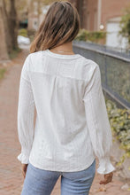 Load image into Gallery viewer, Openwork Notched Flounce Sleeve Blouse