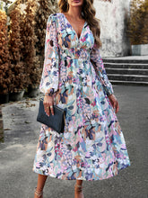 Load image into Gallery viewer, Printed V-Neck Long Sleeve Midi Dress