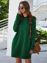 Load image into Gallery viewer, Round Neck Long Sleeve Mini Dress with Pockets