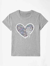 Load image into Gallery viewer, Sequin Heart Round Neck Short Sleeve T-Shirt