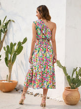 Load image into Gallery viewer, Ruffled Printed One Shoulder Midi Dress