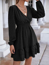 Load image into Gallery viewer, Swiss Dot Surplice Smocked Ruffle Hem Dress