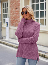 Load image into Gallery viewer, Ribbed Turtleneck Long Sleeve Slit Knit Top