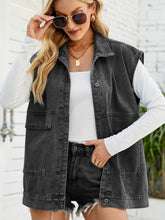 Load image into Gallery viewer, Collared Neck Sleeveless Denim Top with Pockets