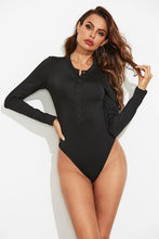 Load image into Gallery viewer, Half Button Round Neck Long Sleeve Bodysuit