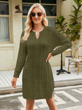 Load image into Gallery viewer, Notched Neck Cable-Knit Slit Sweater Dress